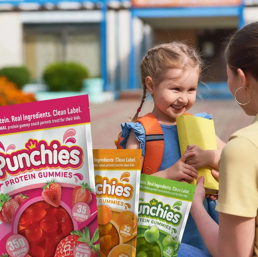 Kids protein fuel: kids heading to school with Punchies protein gummies in their bags
